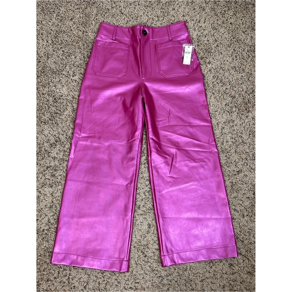 Anthropologie Pants - Maeve Anthro The Colette Cropped Wide-Leg Vegan Leather Pants Rose Pink Size 30